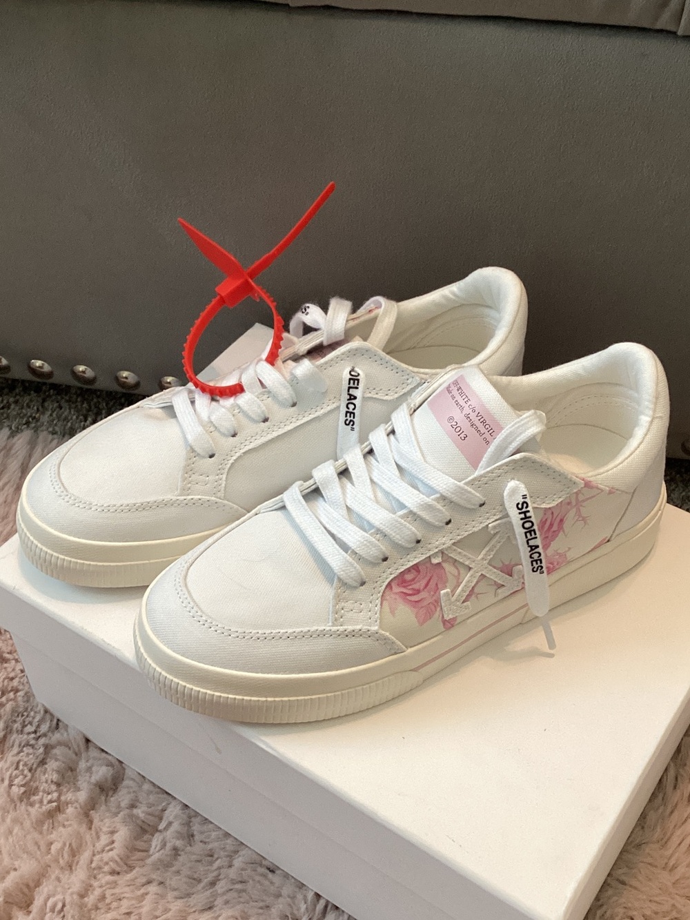 Off-White White Sneakers with Pink Floral Detail